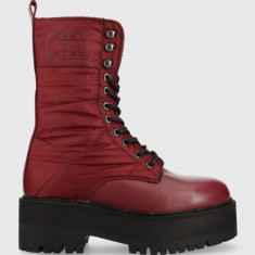 Tommy Jeans bocanci Tommy Jeans Flatform Padded Boot femei, culoarea bordo, cu platforma