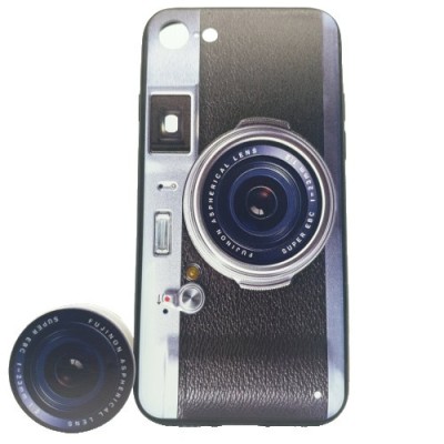 Husa apple iphone 7 plus/8 plus multicolor model camera foto retro + popsocket inclus foto