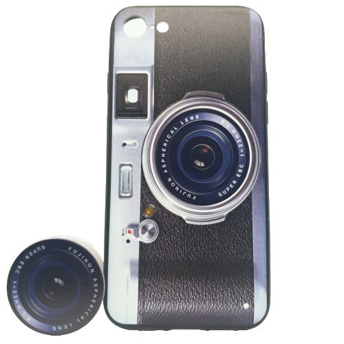Husa apple iphone 7 plus/8 plus multicolor model camera foto retro + popsocket inclus