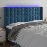 vidaXL Tăblie de pat cu LED, albastru &icirc;nchis, 203x16x118/128cm catifea