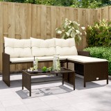 Canapea gradina vidaXL L, poliratan maro, cu masa si perne, set exterior, 170x120x72.5 cm