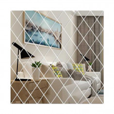 Oglinzi Acrilice Set 58 Piese 100 X 100 cm Diamant Romb Sticker Auto-adeziv Decorativ Pentru Baie Living Si Bucatarie