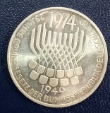 (A166) MONEDA DIN ARGINT GERMANIA - 5 MARK 1974, LIT. F, 25 ANI CONSTITUTIA