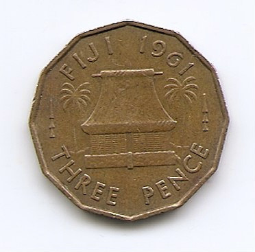 Fiji 3 Pence 1961 - Elizabeth II - B11, 21.9 mm KM-22 (2)