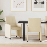 vidaXL Scaune de dining cu roți 2 pcs Crem 58 x 65 x 94 cm țesătură 42017836