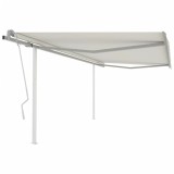 VidaXL Copertină retractabilă manual, cu st&acirc;lpi, crem, 4x3,5 m