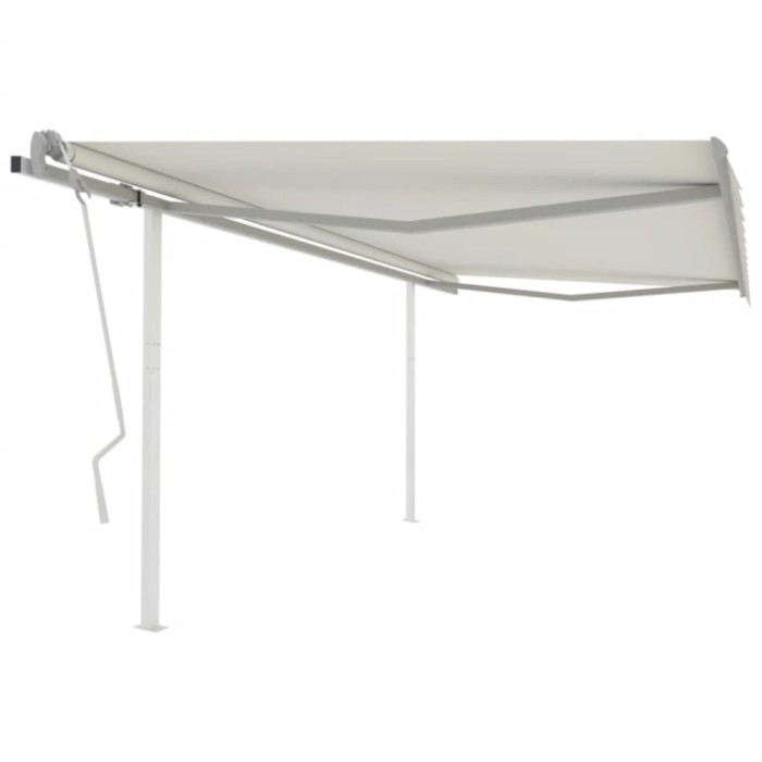 vidaXL Copertină retractabilă manual, cu st&acirc;lpi, crem, 4x3,5 m