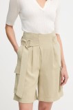 Sisley pantaloni scurți culoarea verde, uni, high waist, 4G48L901I