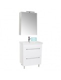 Set mobilier baie cu lavoar ceramic, GN0541, front MDF, 2 sertare, 60 cm, picioare cromate reglabile si dulap cu oglinda GN5011, MDF, iluminare led, c