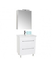 Set mobilier baie cu lavoar ceramic, GN0541, front MDF, 2 sertare, 60 cm, picioare cromate reglabile si dulap cu oglinda GN5011, MDF, iluminare led, c foto