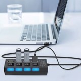 Hub USB 2.0 cu 4 porturi si intrerupator, Negru, CMCLASS