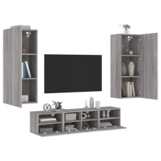 vidaXL Unități TV de perete, 5 piese, gri sonoma, lemn prelucrat 3216544
