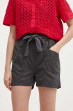 Pepe Jeans pantaloni scurti VALLE femei, culoarea gri, neted, high waist, PL801097