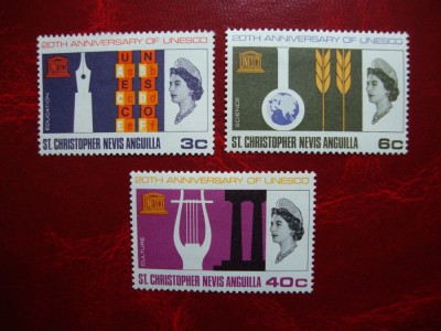 ST. CRISTOPHER NEVIS &amp;amp; ANGUILLA 1966 SERIE UNESCO MH foto