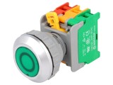 Comutator acţionat prin apăsare 30mm, IP65, verde - AUSPICIOUS