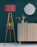 Cumpara ieftin Lampadar Sehbali Tripod Yanik Lambader Silindir Hasir Bordo Abajurlu Maro/Rosu Bordo