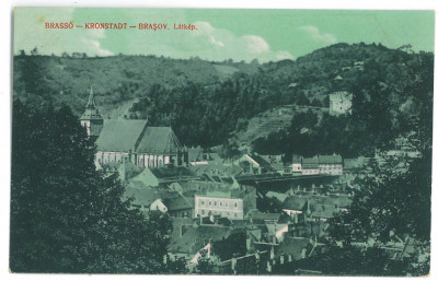 402 - BRASOV, Black Church, Panorama, Romania - old postcard - used - 1916 foto