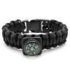 Bratara de supravietuire multifunctionala cu busola, cutit, fluier, snur paracord si cremene, inchidere cu clips, negru - gri , accesoriu compact pent