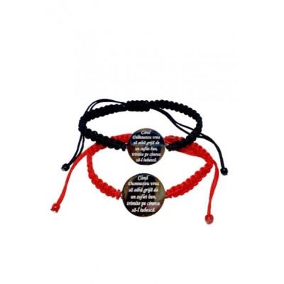 Set de 2 bratari impletite negru si rosu personalizate cu text-ul tau foto