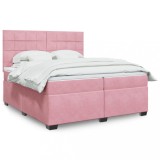 VidaXL Pat box spring cu saltea, roz, 200x200 cm, catifea