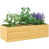 Outsunny Strat de Grădină &Icirc;nălțat și Ad&acirc;nc cu 3 Zone de Creștere și Strat de Protecție, 140x60x40 cm, Lemn Natural | Aosom Romania