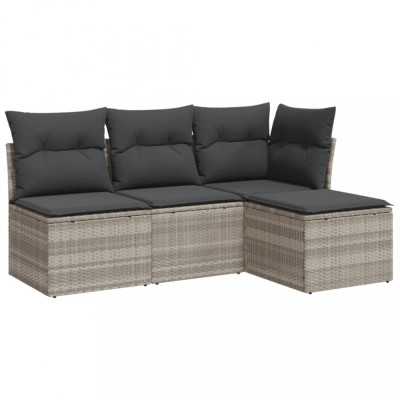 Set canapea de gradina cu perne, 4 piese, gri deschis poliratan foto