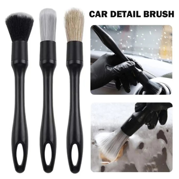 Set 3 Pensule profesionale pentru curatat interior si exterior auto, elemente de caroserie, bord, jante, detai