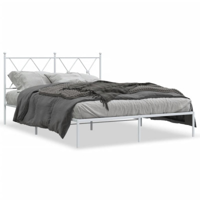 vidaXL Cadru de pat metalic cu tăblie, alb, 135x190 cm foto