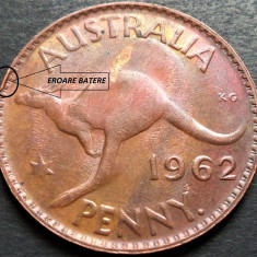 Moneda exotica (ONE) PENNY - AUSTRALIA, anul 1962 * cod 13 B = CAMEO + EROARE