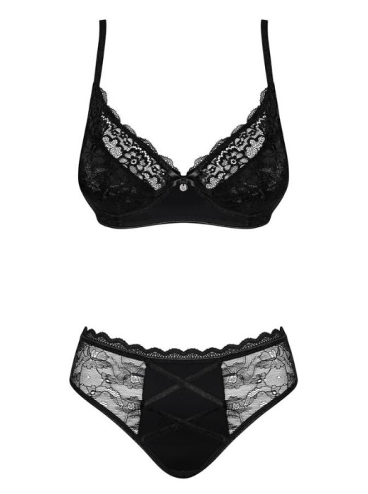 Set Lenjerie Sexy Cu Dantela Laurise, Negru, S/M