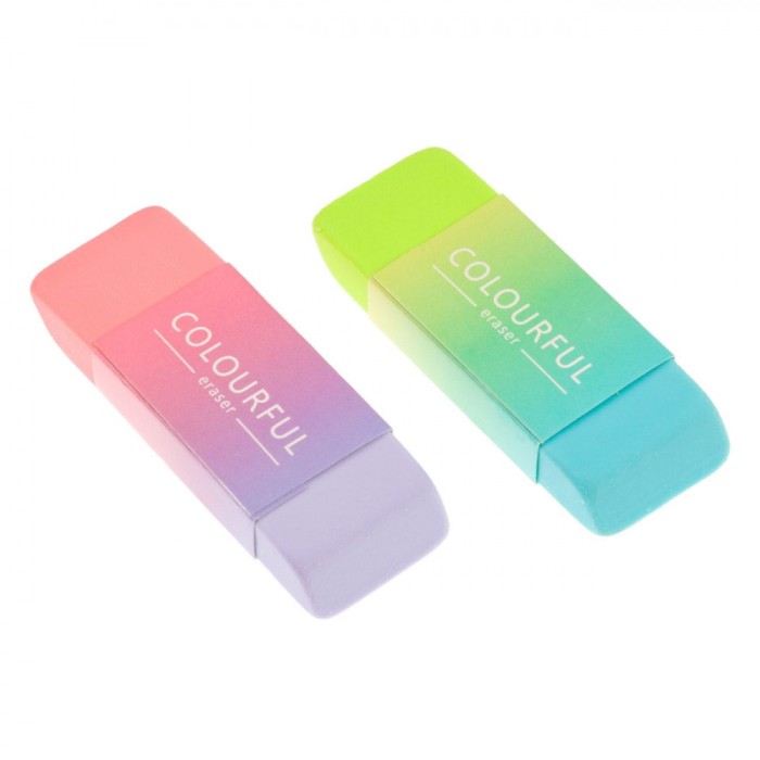 Radiere Colourful Eraser, Ombre, Set 2 Bucăți, Multicolor, Dimensiuni 7.5x2.5 cm