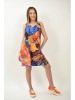 Rochie Scurta Multicolora Orange Lily, Fara Maneci, Talie Unica XS-M, Poliester/Elastan, FashionLand