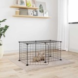 Cușcă animale de companie cu ușă, 8 panouri, negru 35x35cm oțel