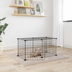 Cușcă animale de companie cu ușă, 8 panouri, negru 35x35cm oțel