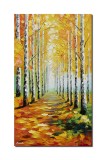 Cumpara ieftin Tablou 3D pictat manual, Alee cu mesteceni, 100x60cm ulei pe panza in cutit, gata de agatat pe perete