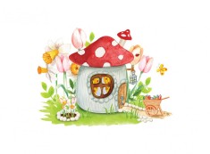Sticker decorativ Casuta Ciuperca, Multicolor, 75 cm, 5790ST foto