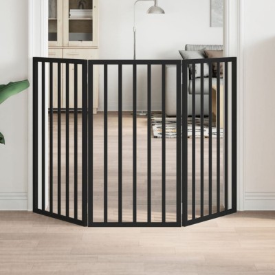 vidaXL Poartă pentru c&amp;acirc;ini pliabilă 3 panouri negru, 150 cm, lemn plop 352190 foto