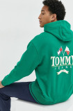 Cumpara ieftin Tommy Jeans hanorac de bumbac barbati, culoarea verde, cu glugă, cu imprimeu