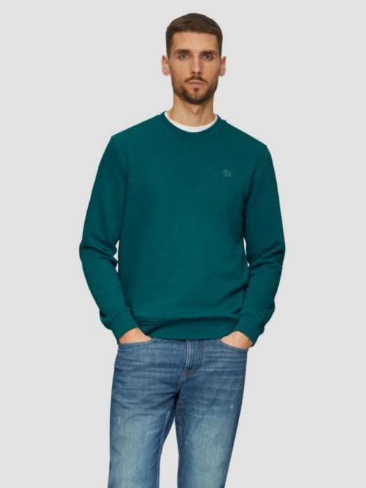 Bluza barbati cu decolteu la baza gatului si logo, Turcoaz, S