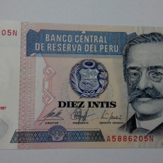 BANCNOTA PERU 10 INTIS 1987 ,UNC