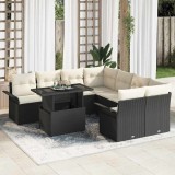 vidaXL Set de Canapele pentru Grădină , 9 Piese, cu Perne - Rattan Negru Poli