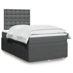 vidaXL Pat box spring cu saltea, gri &icirc;nchis, 120x190 cm, textil 3292010
