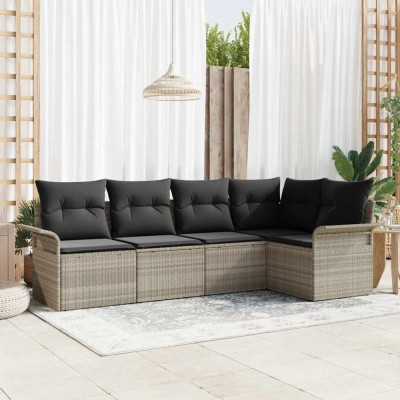 vidaXL Set de canapele pentru grădină 5 pcs Gri deschis Rattan poli 3354031 foto