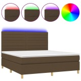 Cumpara ieftin Pat cu arcuri, saltea si LED, maro inchis, 160x200 cm, textil