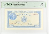 5000 lei Mai 1944 PMG64 UNC bancnota gradata
