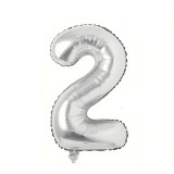 Balon din folie flippy, cifra 2, 81 cm, pentru aer sau heliu, bulk, argintiu