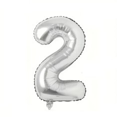 Balon din folie flippy, cifra 2, 81 cm, pentru aer sau heliu, bulk, argintiu