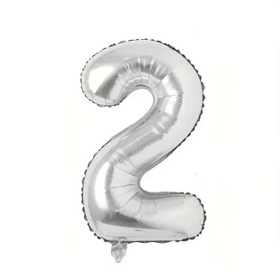 Balon din Folie Cyrax, Cifra 2, 81 cm, Pentru Aer sau Heliu, Bulk, Argintiu foto