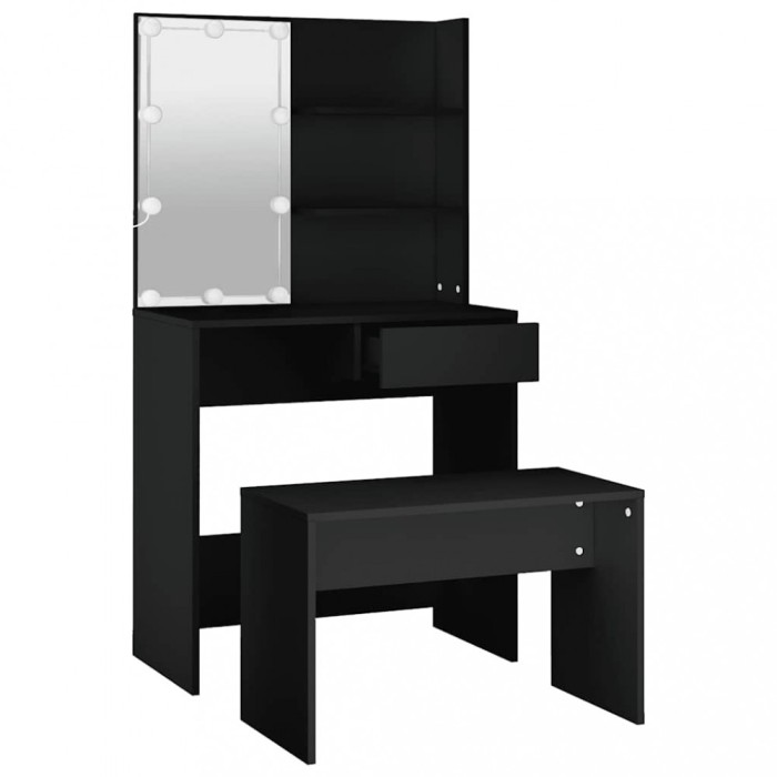 Set masuta de toaleta cu LED, alb, lemn prelucrat
