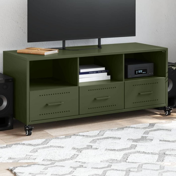 Gossi dulap tv, verde masliniu, 100,5x39x43,5cm, otel laminat la rece